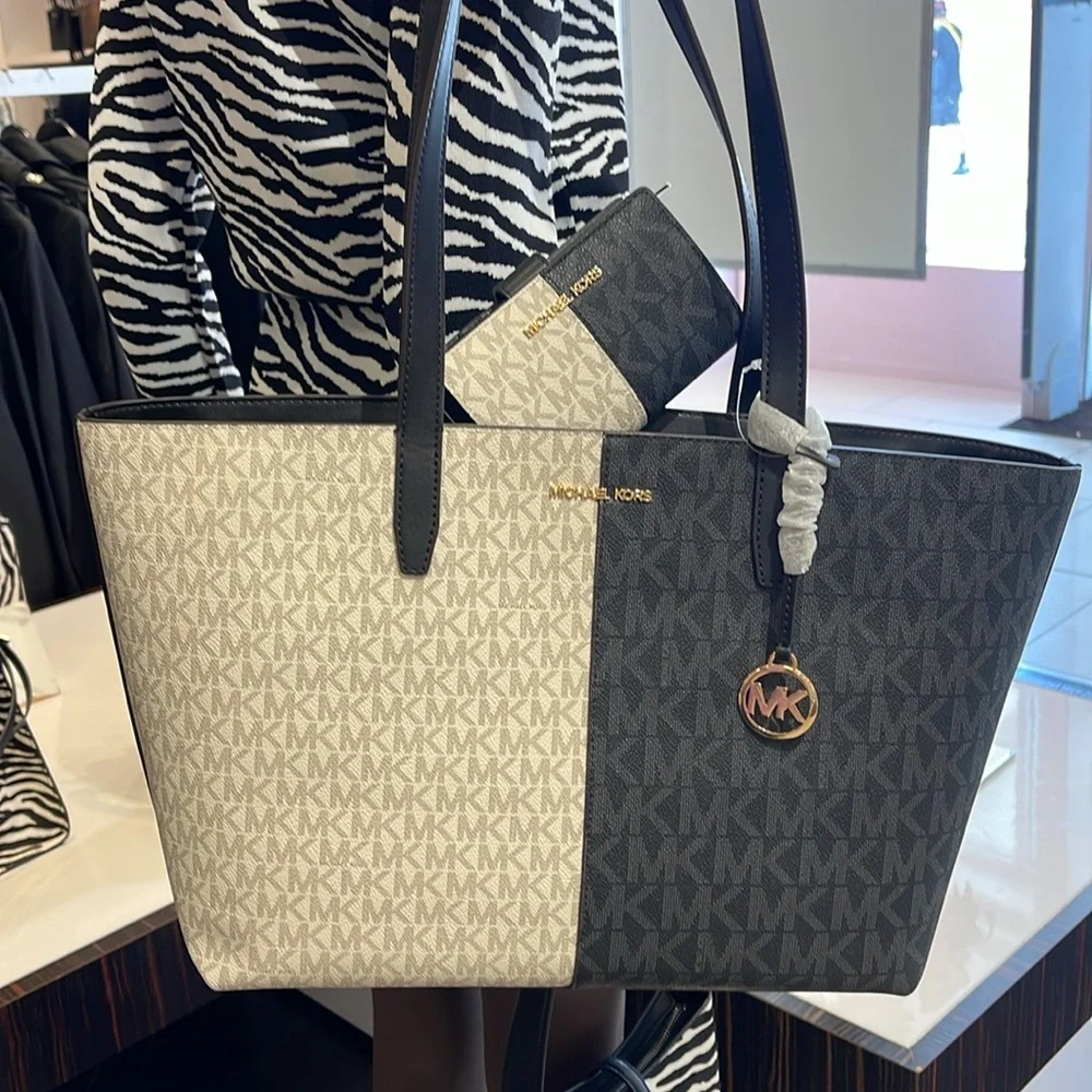 Michael Kors Jet Set Medium Two-Tone Logo Tote & Medium Two-Tone Logo Wallet NWT